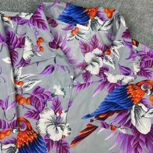 King Kameha Womens 3XL Hawaiian Shirt Blue Macaw‎ Parrot Floral Print Gray 3XL